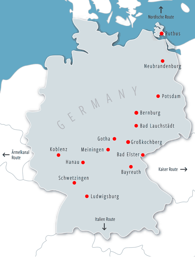 Karte Deutschlandroute der historischen Theater